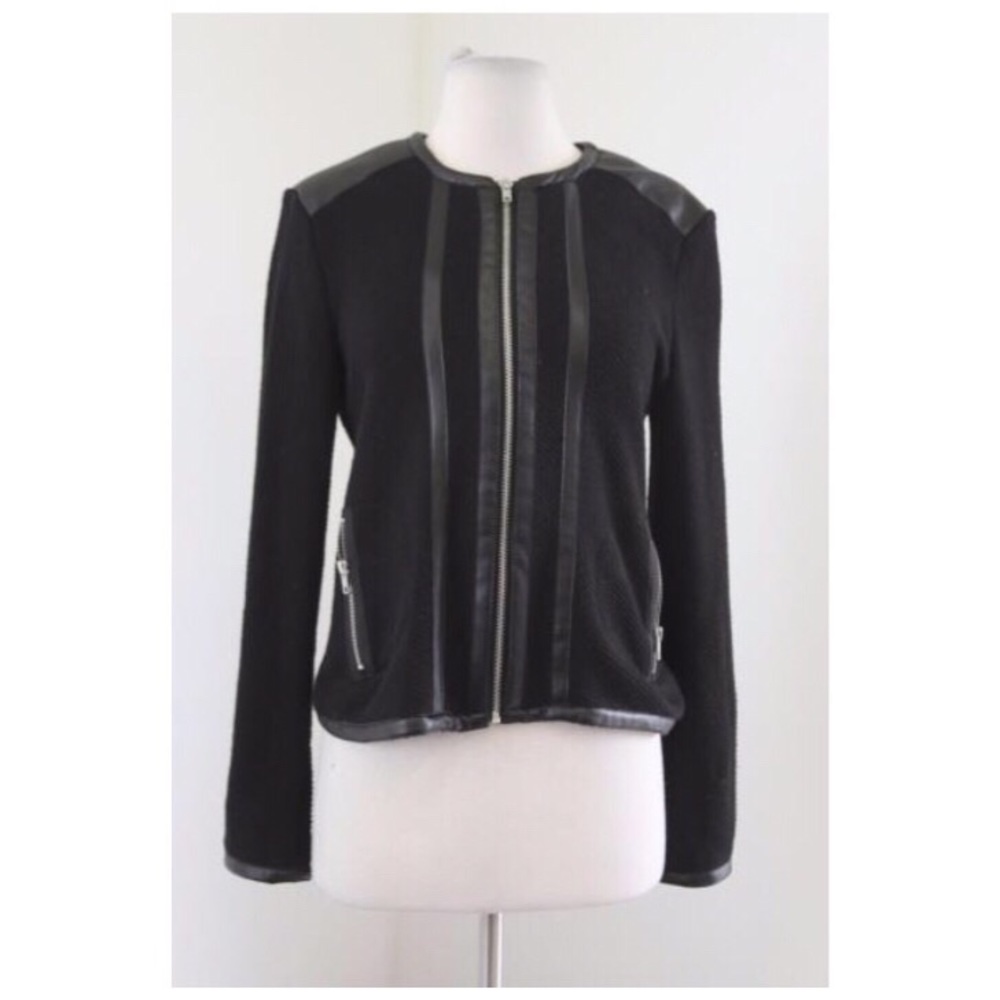 BB DAKOTA Black Vegan Leather Sweater Moto Jacket